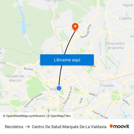Recoletos to Centro De Salud Marqués De La Valdavia map