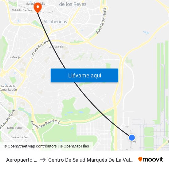 Aeropuerto T4 to Centro De Salud Marqués De La Valdavia map