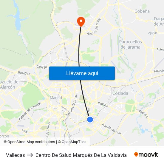 Vallecas to Centro De Salud Marqués De La Valdavia map