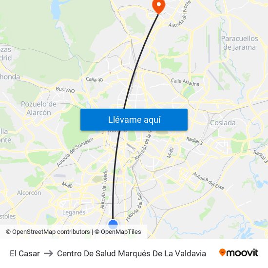El Casar to Centro De Salud Marqués De La Valdavia map