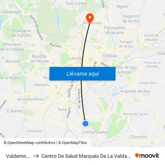 Valdemoro to Centro De Salud Marqués De La Valdavia map
