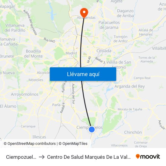 Ciempozuelos to Centro De Salud Marqués De La Valdavia map