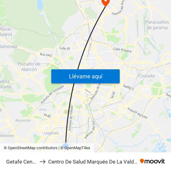 Getafe Centro to Centro De Salud Marqués De La Valdavia map