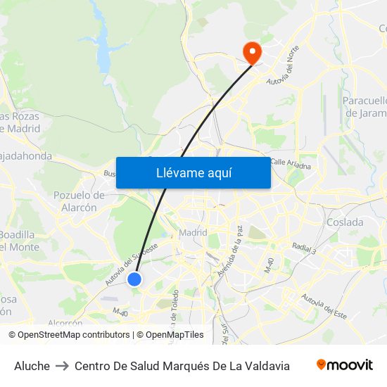 Aluche to Centro De Salud Marqués De La Valdavia map