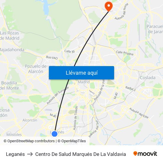 Leganés to Centro De Salud Marqués De La Valdavia map
