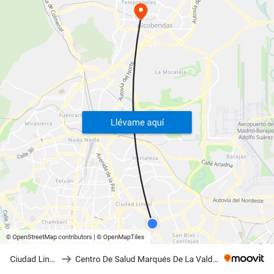 Ciudad Lineal to Centro De Salud Marqués De La Valdavia map
