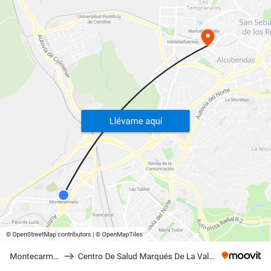Montecarmelo to Centro De Salud Marqués De La Valdavia map