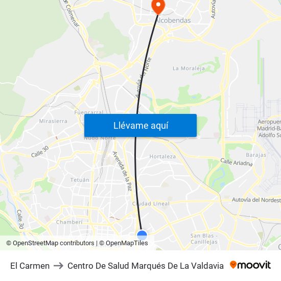 El Carmen to Centro De Salud Marqués De La Valdavia map