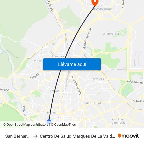 San Bernardo to Centro De Salud Marqués De La Valdavia map