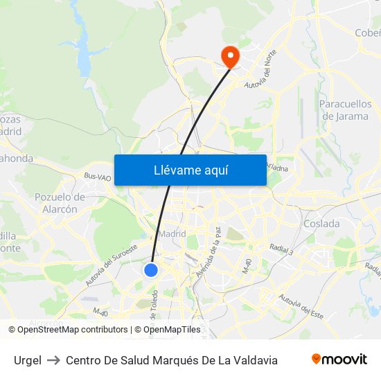 Urgel to Centro De Salud Marqués De La Valdavia map