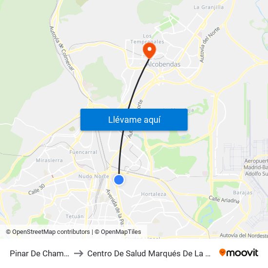 Pinar De Chamartín to Centro De Salud Marqués De La Valdavia map
