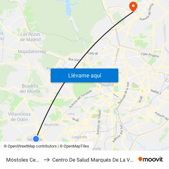 Móstoles Central to Centro De Salud Marqués De La Valdavia map