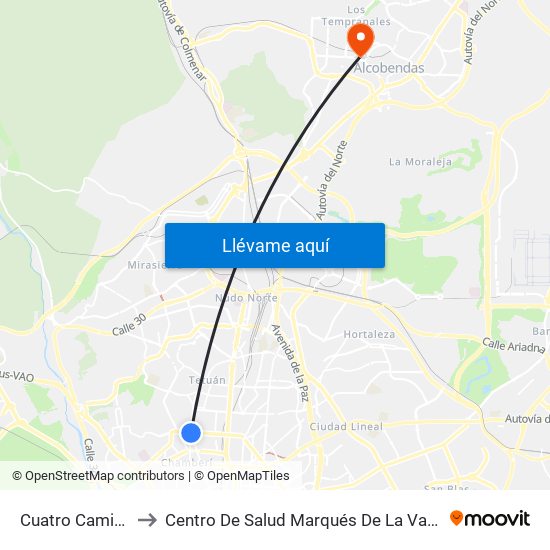 Cuatro Caminos to Centro De Salud Marqués De La Valdavia map