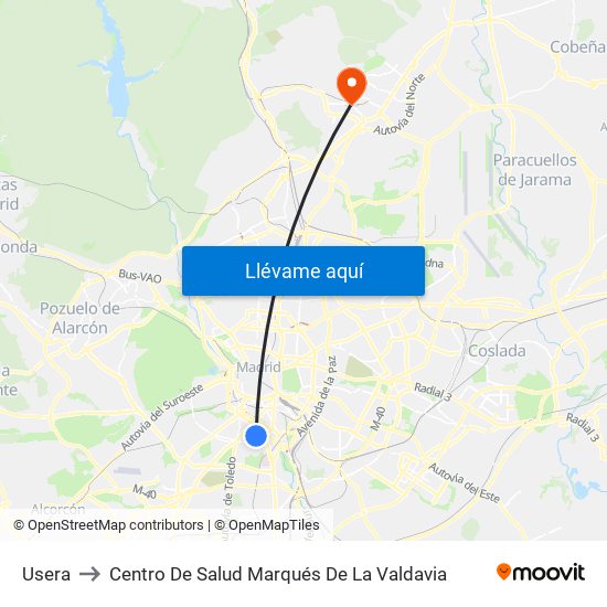 Usera to Centro De Salud Marqués De La Valdavia map