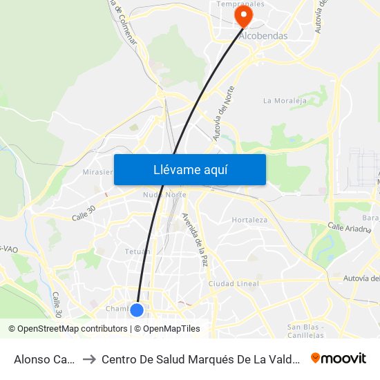 Alonso Cano to Centro De Salud Marqués De La Valdavia map