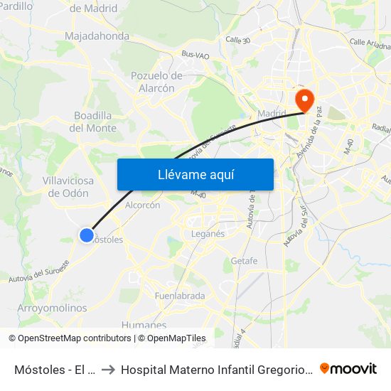 Móstoles - El Soto to Hospital Materno Infantil Gregorio Marañón map