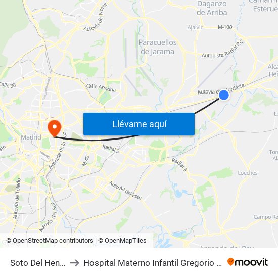 Soto Del Henares to Hospital Materno Infantil Gregorio Marañón map