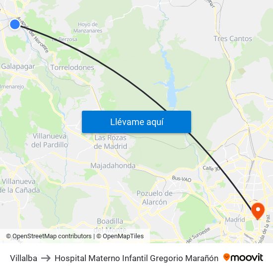 Villalba to Hospital Materno Infantil Gregorio Marañón map