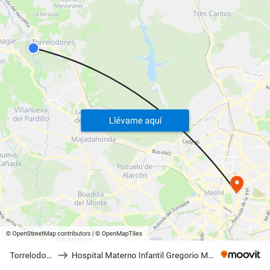 Torrelodones to Hospital Materno Infantil Gregorio Marañón map
