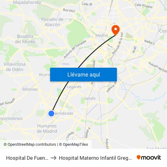 Hospital De Fuenlabrada to Hospital Materno Infantil Gregorio Marañón map