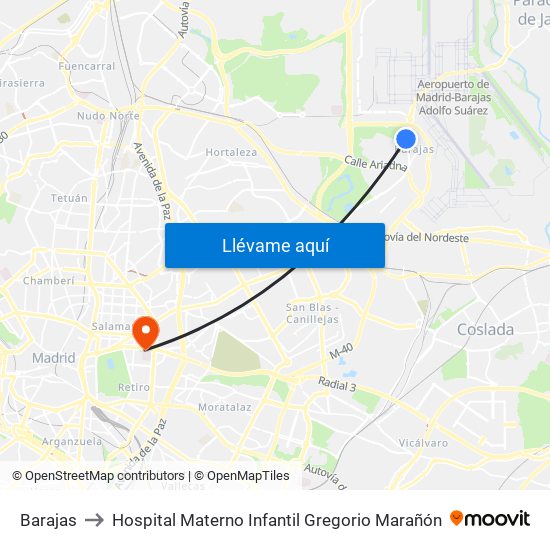 Barajas to Hospital Materno Infantil Gregorio Marañón map