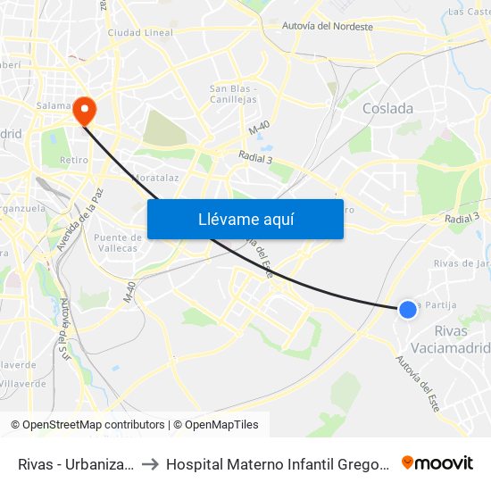 Rivas - Urbanizaciones to Hospital Materno Infantil Gregorio Marañón map