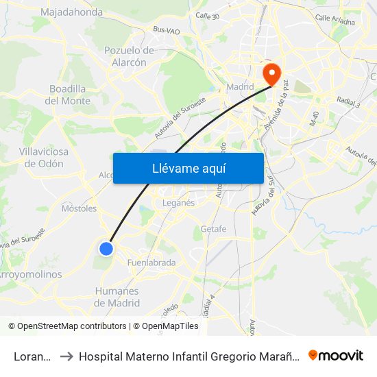 Loranca to Hospital Materno Infantil Gregorio Marañón map