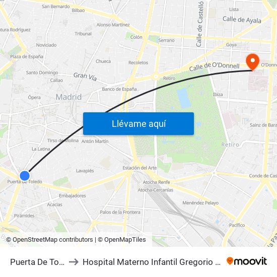 Puerta De Toledo to Hospital Materno Infantil Gregorio Marañón map