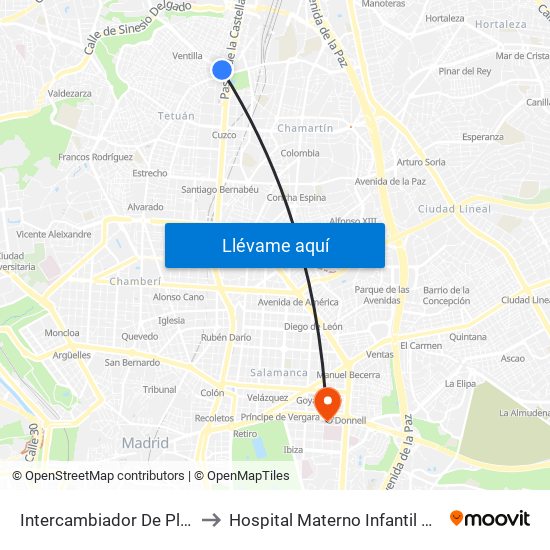 Intercambiador De Plaza De Castilla to Hospital Materno Infantil Gregorio Marañón map