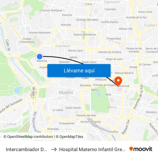 Intercambiador De Moncloa to Hospital Materno Infantil Gregorio Marañón map