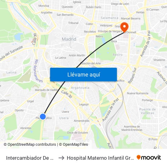 Intercambiador De Plaza Elíptica to Hospital Materno Infantil Gregorio Marañón map