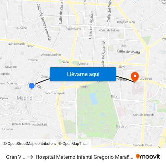 Gran Vía to Hospital Materno Infantil Gregorio Marañón map