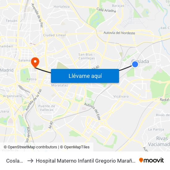 Coslada to Hospital Materno Infantil Gregorio Marañón map