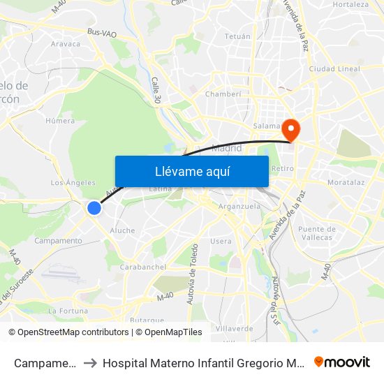 Campamento to Hospital Materno Infantil Gregorio Marañón map