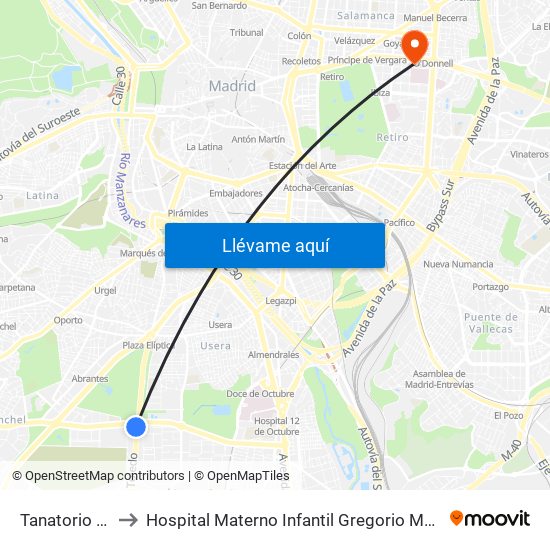 Tanatorio Sur to Hospital Materno Infantil Gregorio Marañón map