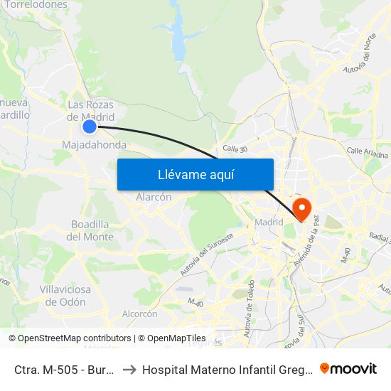 Ctra. M-505 - Burgocentro to Hospital Materno Infantil Gregorio Marañón map
