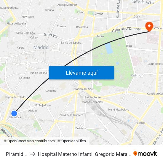 Pirámides to Hospital Materno Infantil Gregorio Marañón map