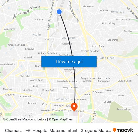 Chamartín to Hospital Materno Infantil Gregorio Marañón map