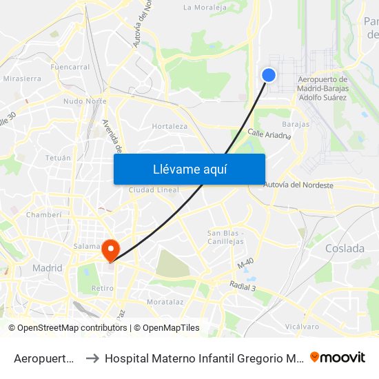 Aeropuerto T4 to Hospital Materno Infantil Gregorio Marañón map