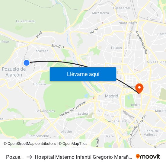 Pozuelo to Hospital Materno Infantil Gregorio Marañón map