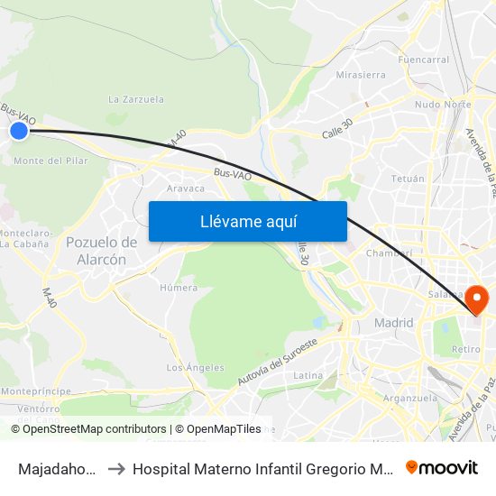 Majadahonda to Hospital Materno Infantil Gregorio Marañón map