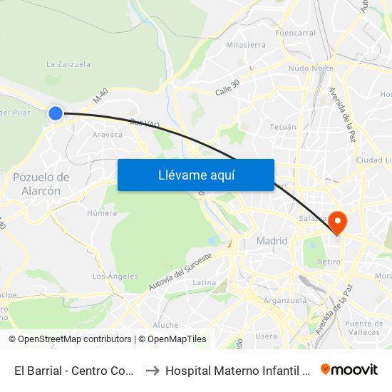 El Barrial - Centro Comercial Pozuelo to Hospital Materno Infantil Gregorio Marañón map