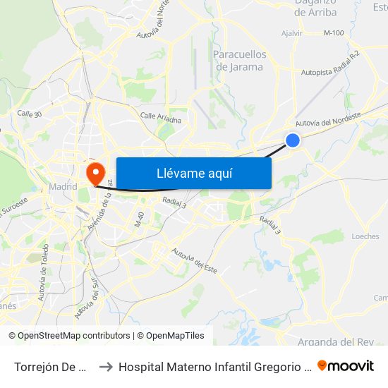 Torrejón De Ardoz to Hospital Materno Infantil Gregorio Marañón map