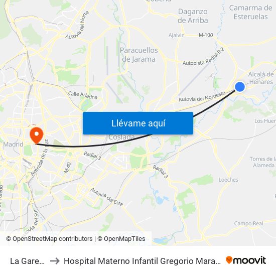 La Garena to Hospital Materno Infantil Gregorio Marañón map