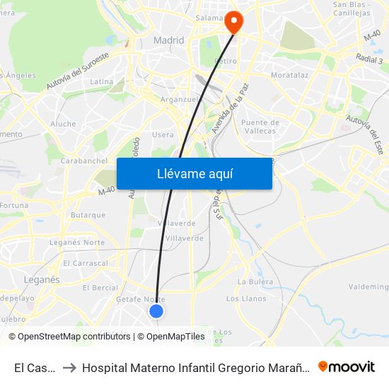 El Casar to Hospital Materno Infantil Gregorio Marañón map