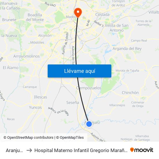 Aranjuez to Hospital Materno Infantil Gregorio Marañón map