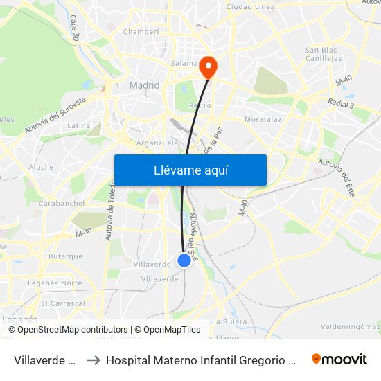 Villaverde Bajo to Hospital Materno Infantil Gregorio Marañón map