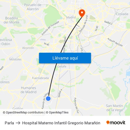 Parla to Hospital Materno Infantil Gregorio Marañón map