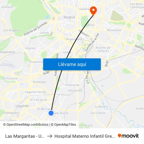 Las Margaritas - Universidad to Hospital Materno Infantil Gregorio Marañón map