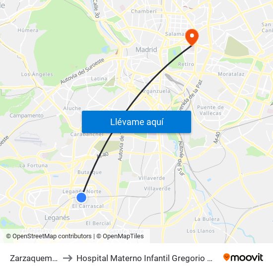 Zarzaquemada to Hospital Materno Infantil Gregorio Marañón map